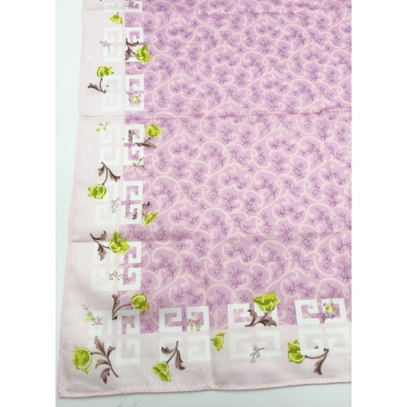 Givenchy Scarf Pink Floral Pattern w/ Monogram Border & Green Floral Accents - Picture 6 of 8